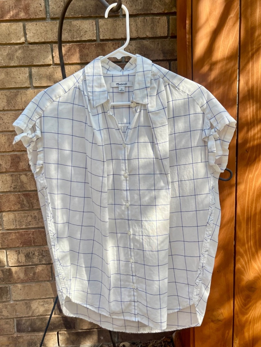 Madewell White Windowpane Short-Sleeve Button-Down Shirt- Like new
